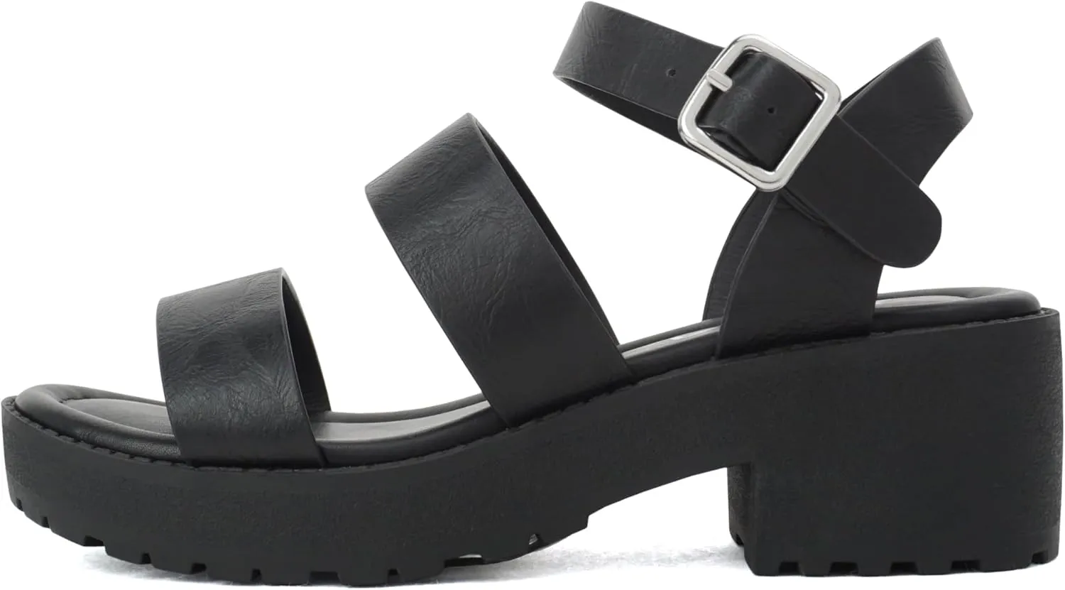 Soda ACCOUNT-2 ~ Little Kids/Children/Girls Open Toe Two Bands Lug sole Fashion Block Heel Sandals with Adjustable Ankle Strap