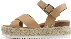 Soda “FIRELY” ~ Women Round Toe Crisscross Band Platform Espadrille Wedge Sandal with Adjustable Ankle Strap