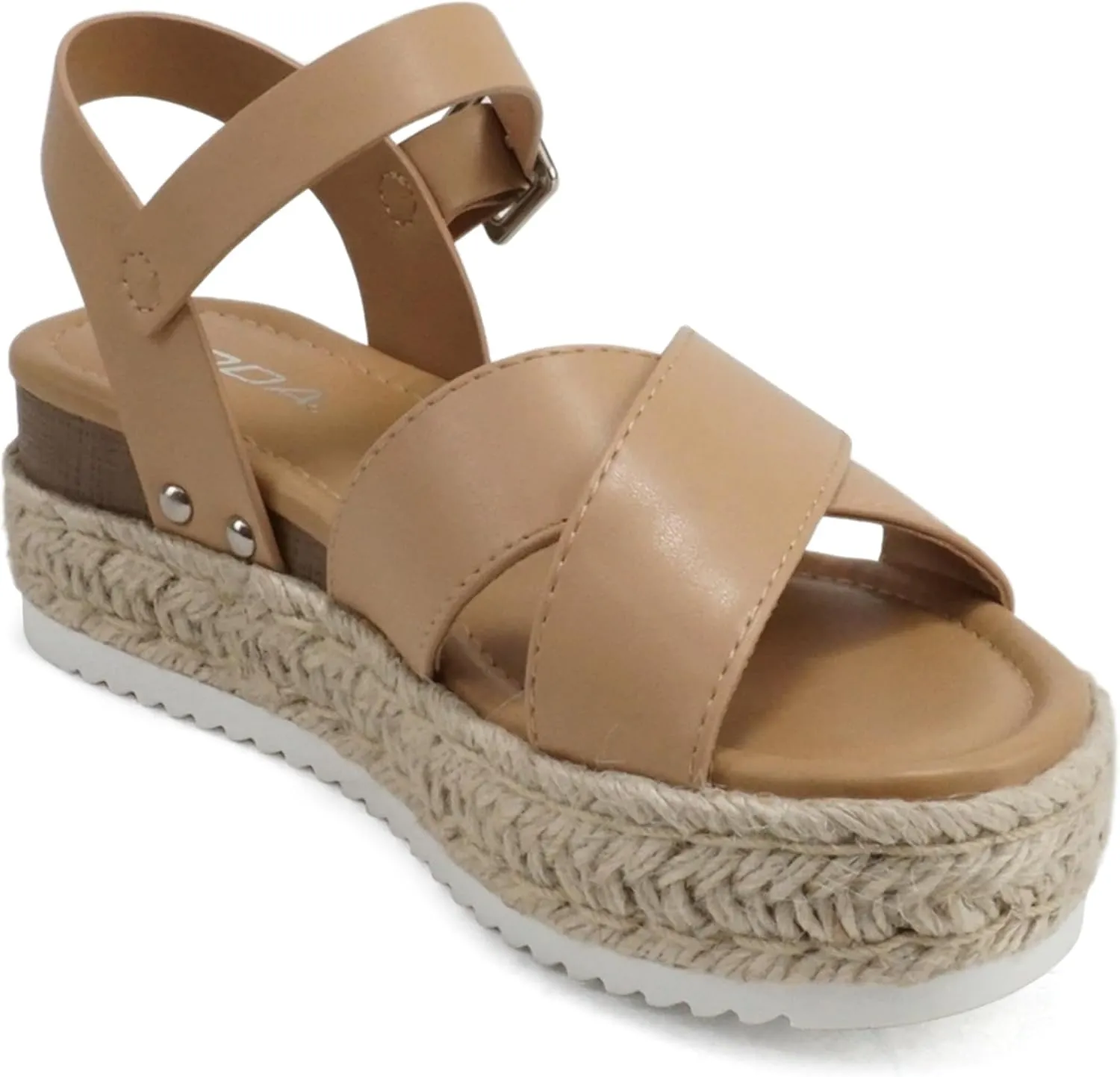 Soda “FIRELY” ~ Women Round Toe Crisscross Band Platform Espadrille Wedge Sandal with Adjustable Ankle Strap