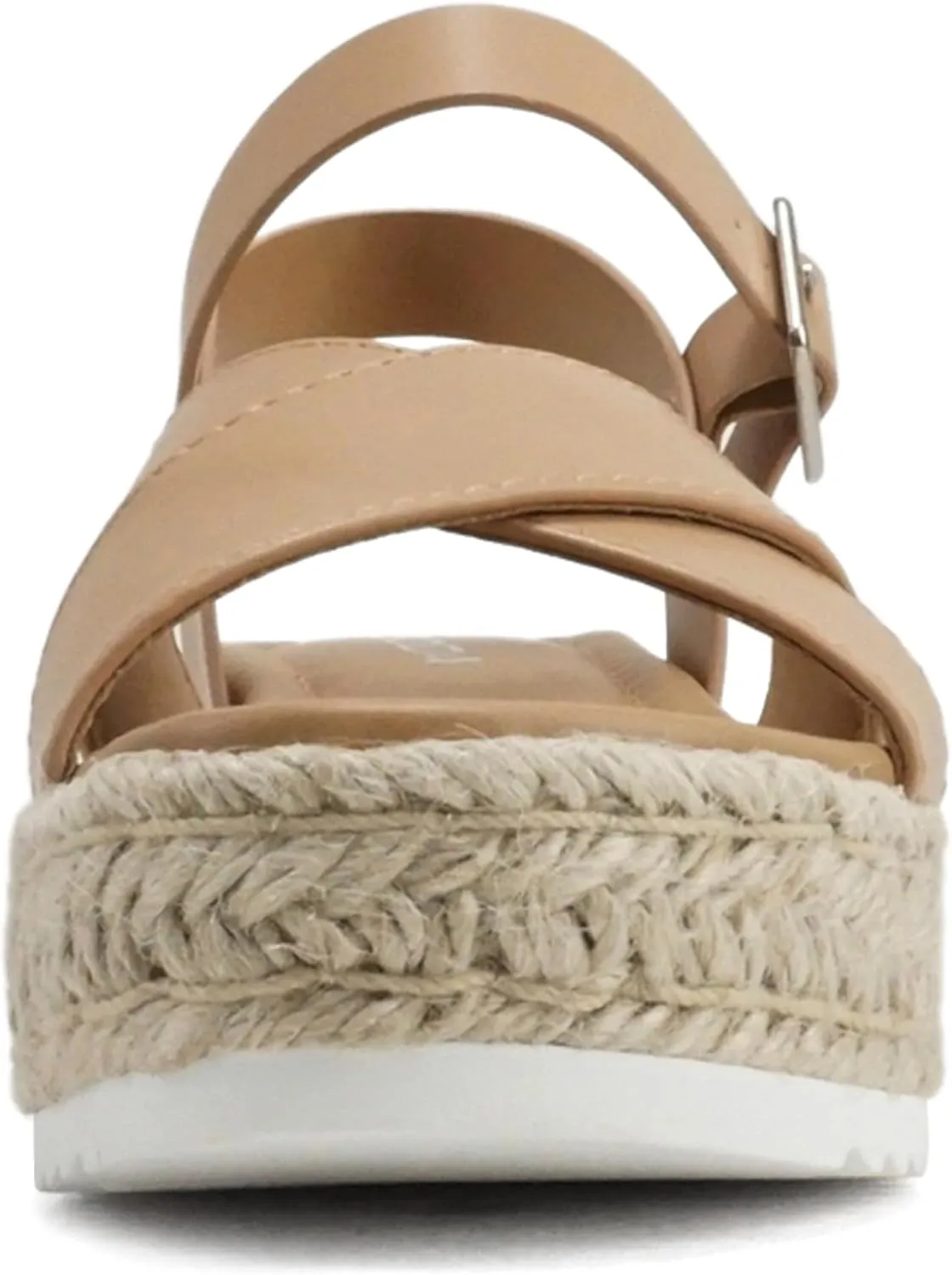 Soda “FIRELY” ~ Women Round Toe Crisscross Band Platform Espadrille Wedge Sandal with Adjustable Ankle Strap