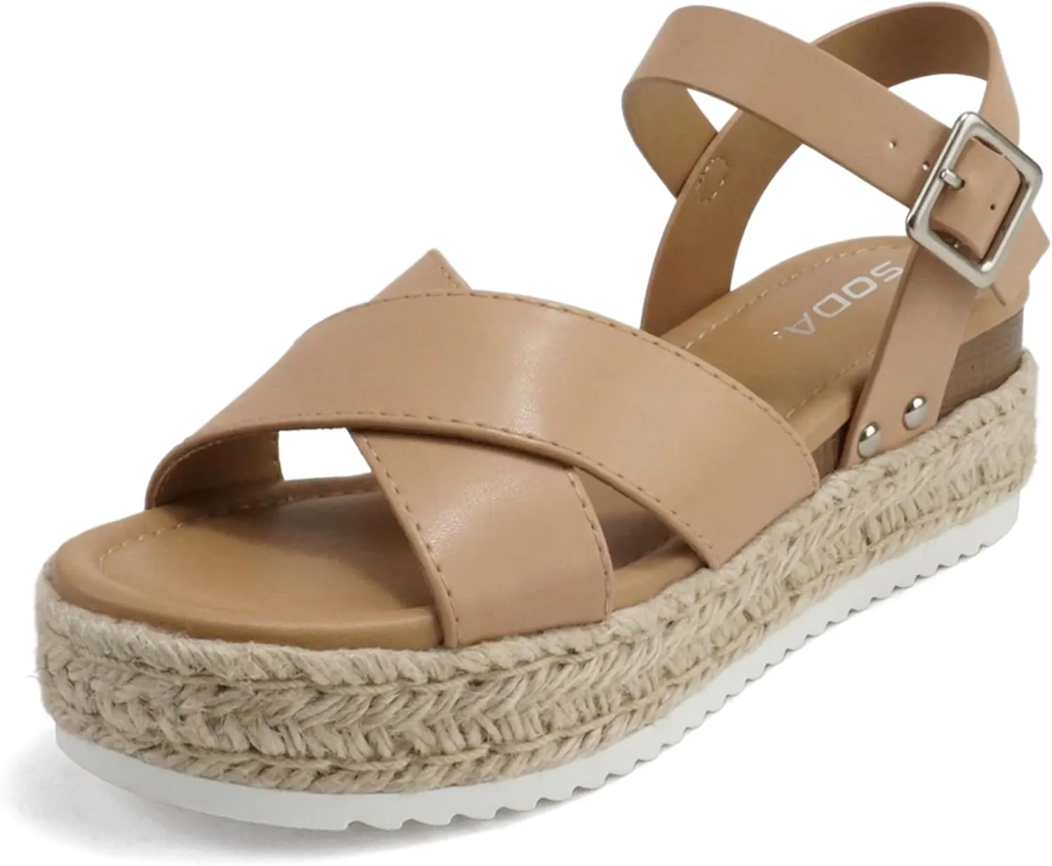 Soda “FIRELY” ~ Women Round Toe Crisscross Band Platform Espadrille Wedge Sandal with Adjustable Ankle Strap