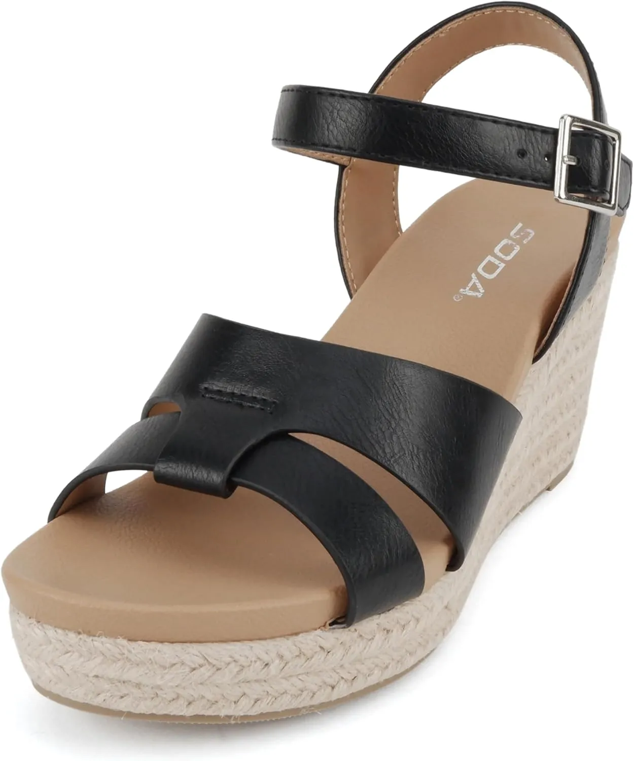 Soda “Front” ~ Women Round Toe Cross Band Low Heel Espadrille Wedge Sandal with Adjustable Ankle Strap