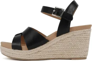 Soda “Front” ~ Women Round Toe Cross Band Low Heel Espadrille Wedge Sandal with Adjustable Ankle Strap