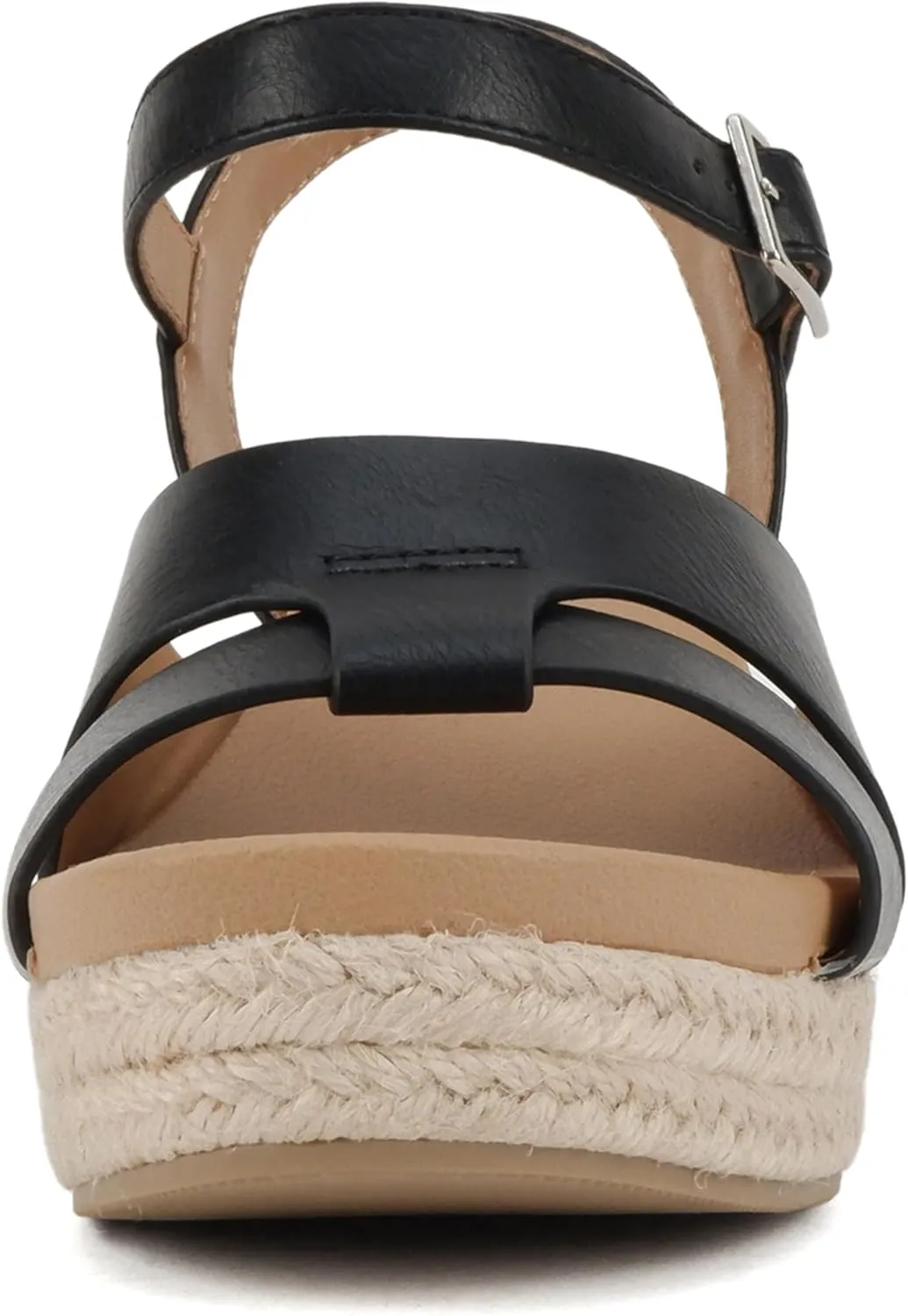 Soda “Front” ~ Women Round Toe Cross Band Low Heel Espadrille Wedge Sandal with Adjustable Ankle Strap