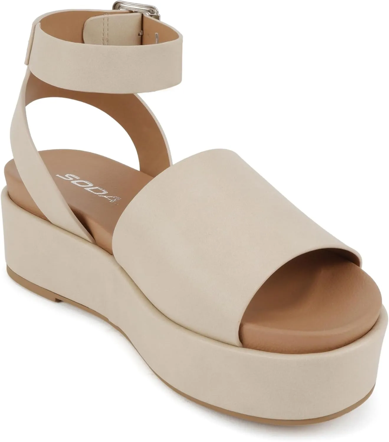 Soda “Magic” ~ Women Round Toe Single Band Platform Sandal with Adjustable Ankle Strap