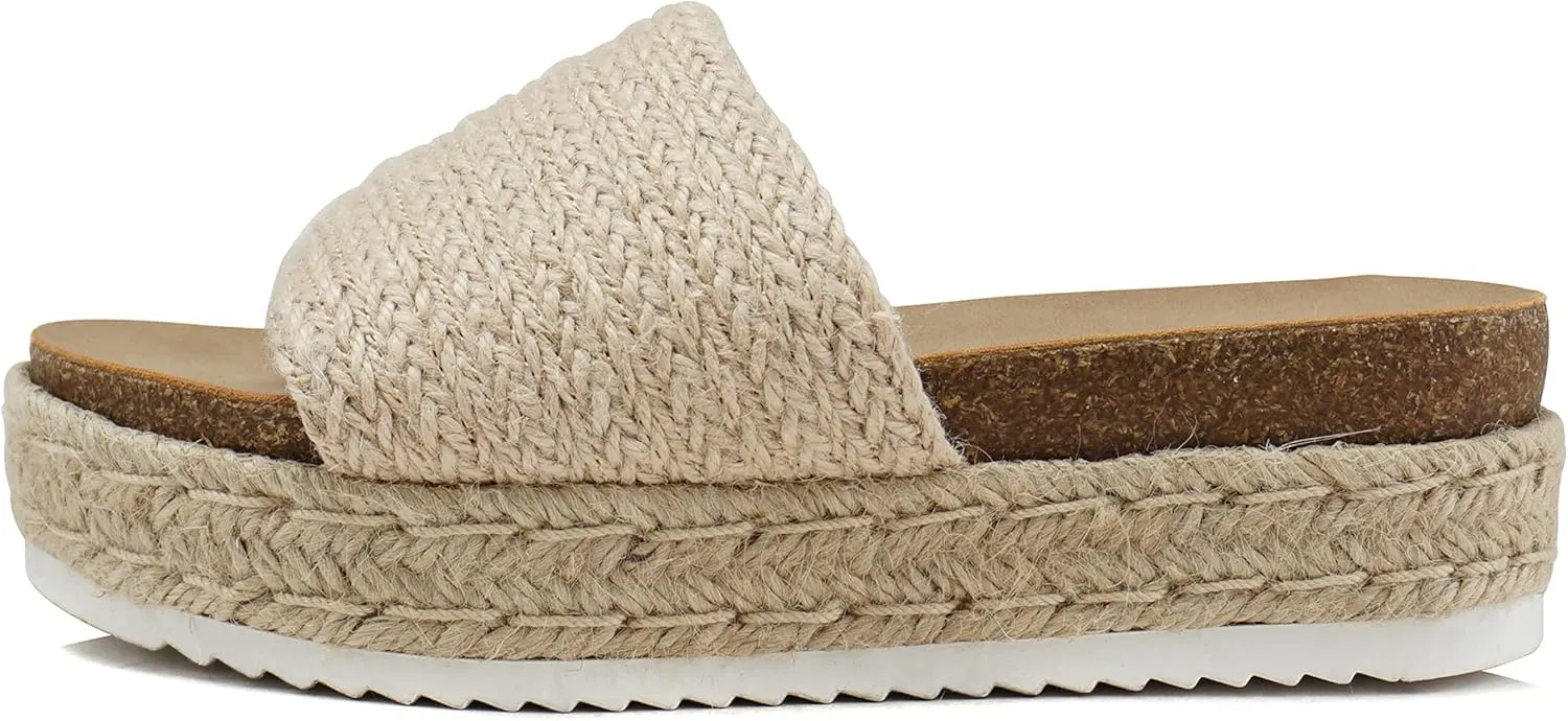 Soda PROCESS - Womens Open Toe Platform Wedge Heel Raffia Espadrille Flat Sandals