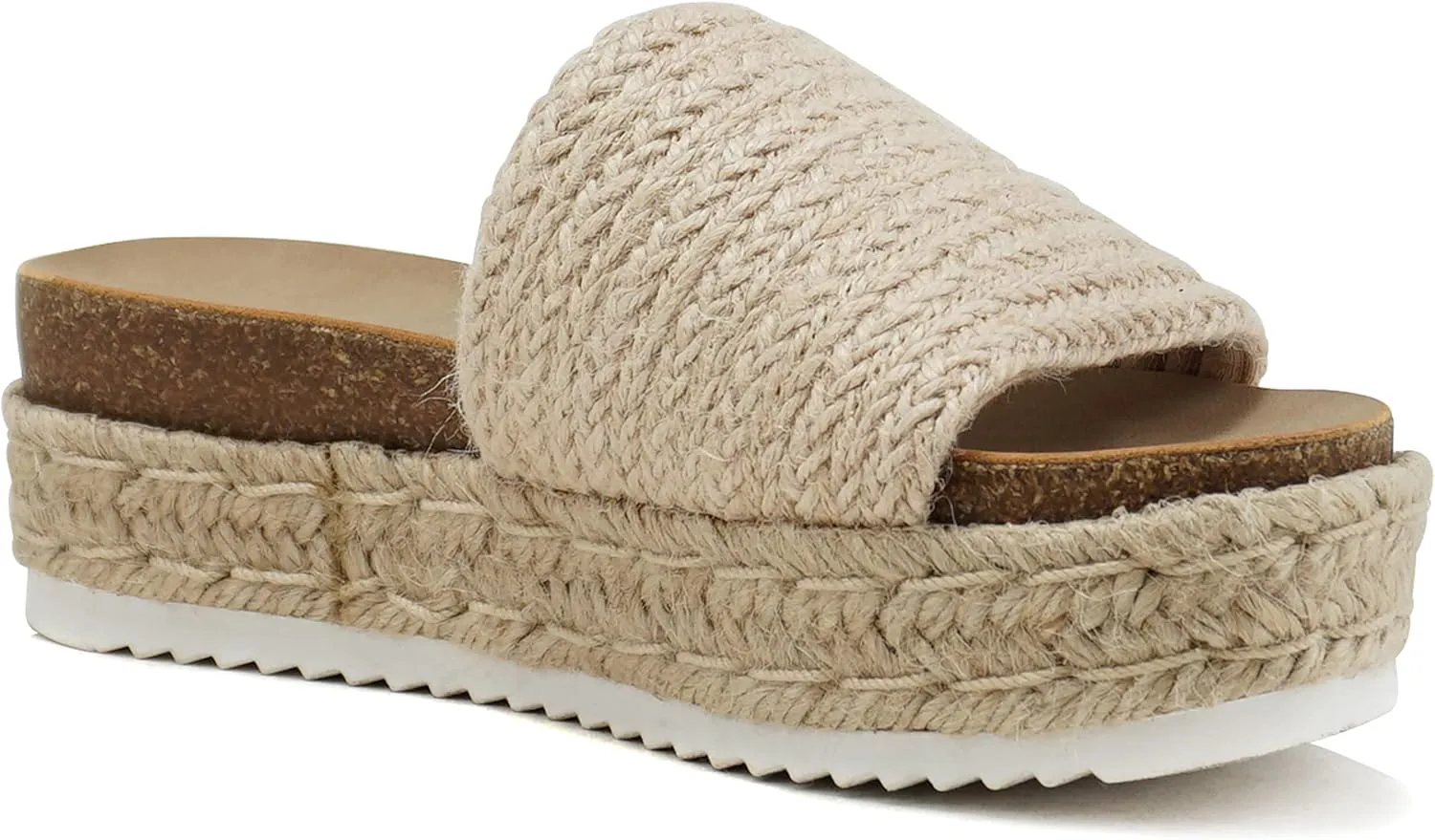 Soda PROCESS - Womens Open Toe Platform Wedge Heel Raffia Espadrille Flat Sandals