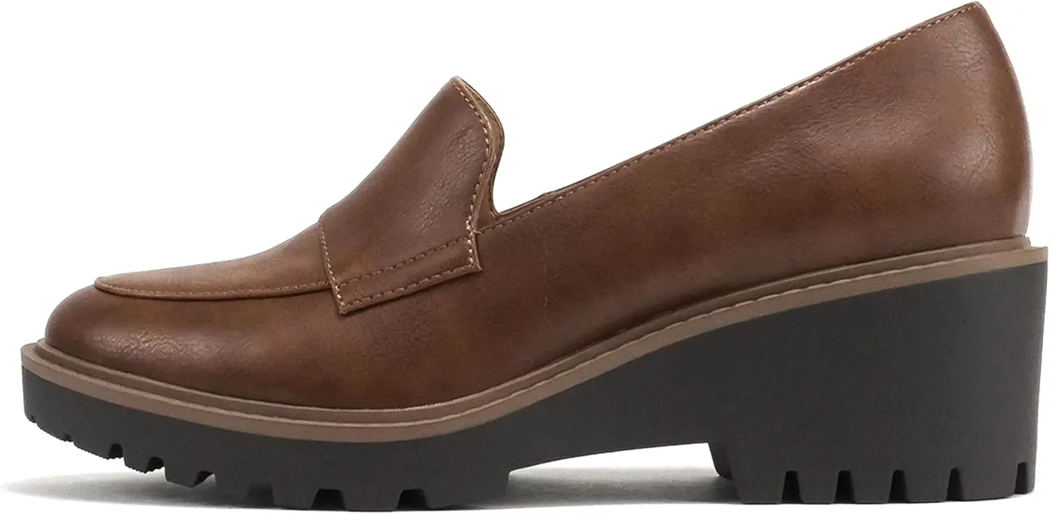 Soda “Smart” ~ Women Round Toe Slip-On Low Wedge Heel Lug Sole Loafer Shoe