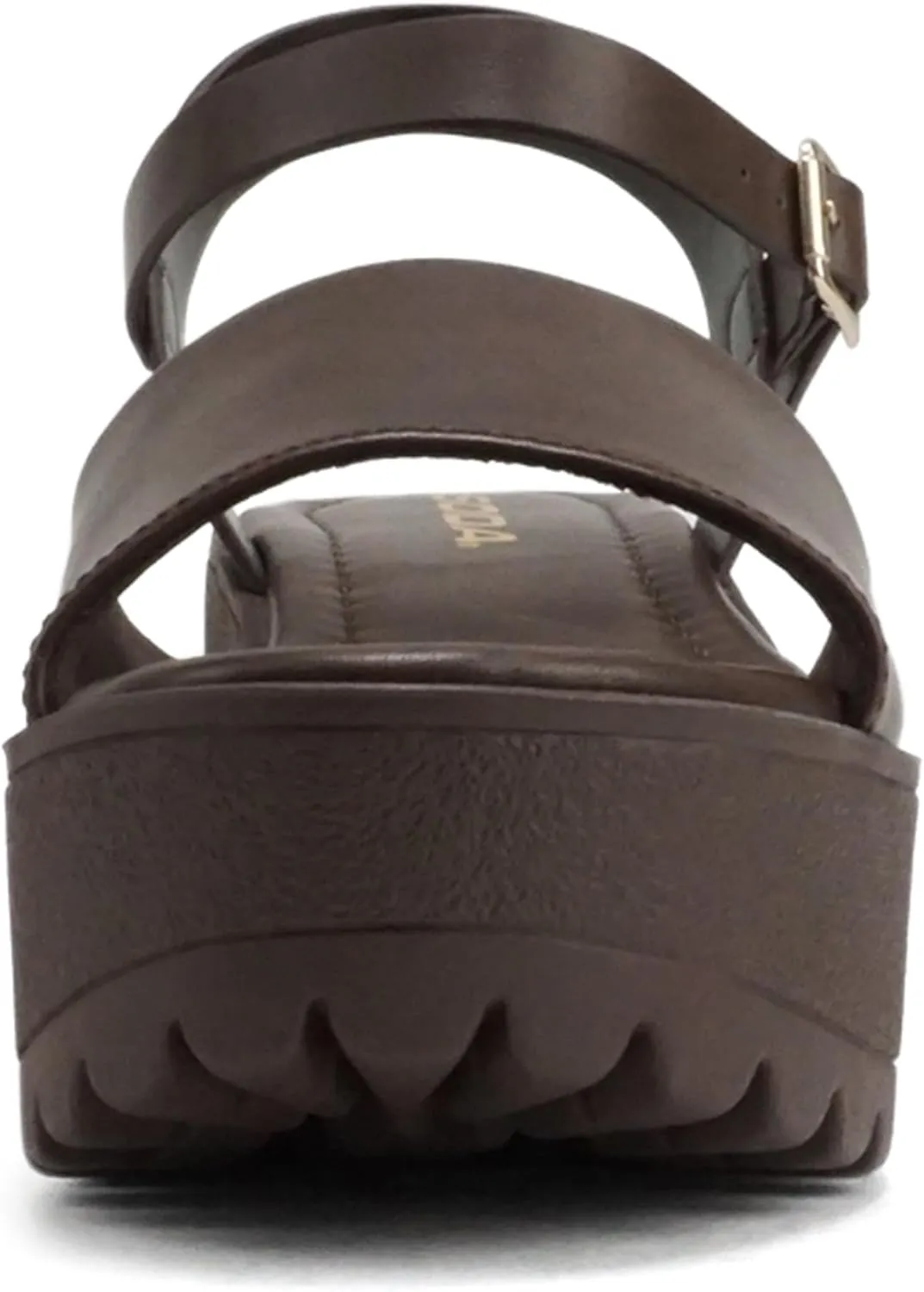 Soda “Stacie” ~ Women Open Toe Lug Sole Mid Block Heeled Sandals with Adjustable Ankle Strap