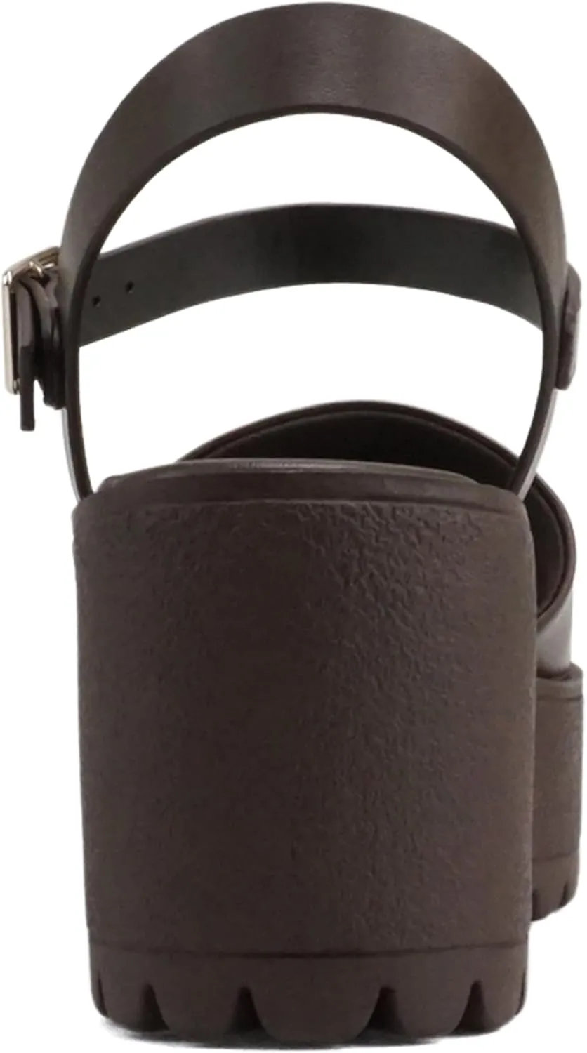 Soda “Stacie” ~ Women Open Toe Lug Sole Mid Block Heeled Sandals with Adjustable Ankle Strap
