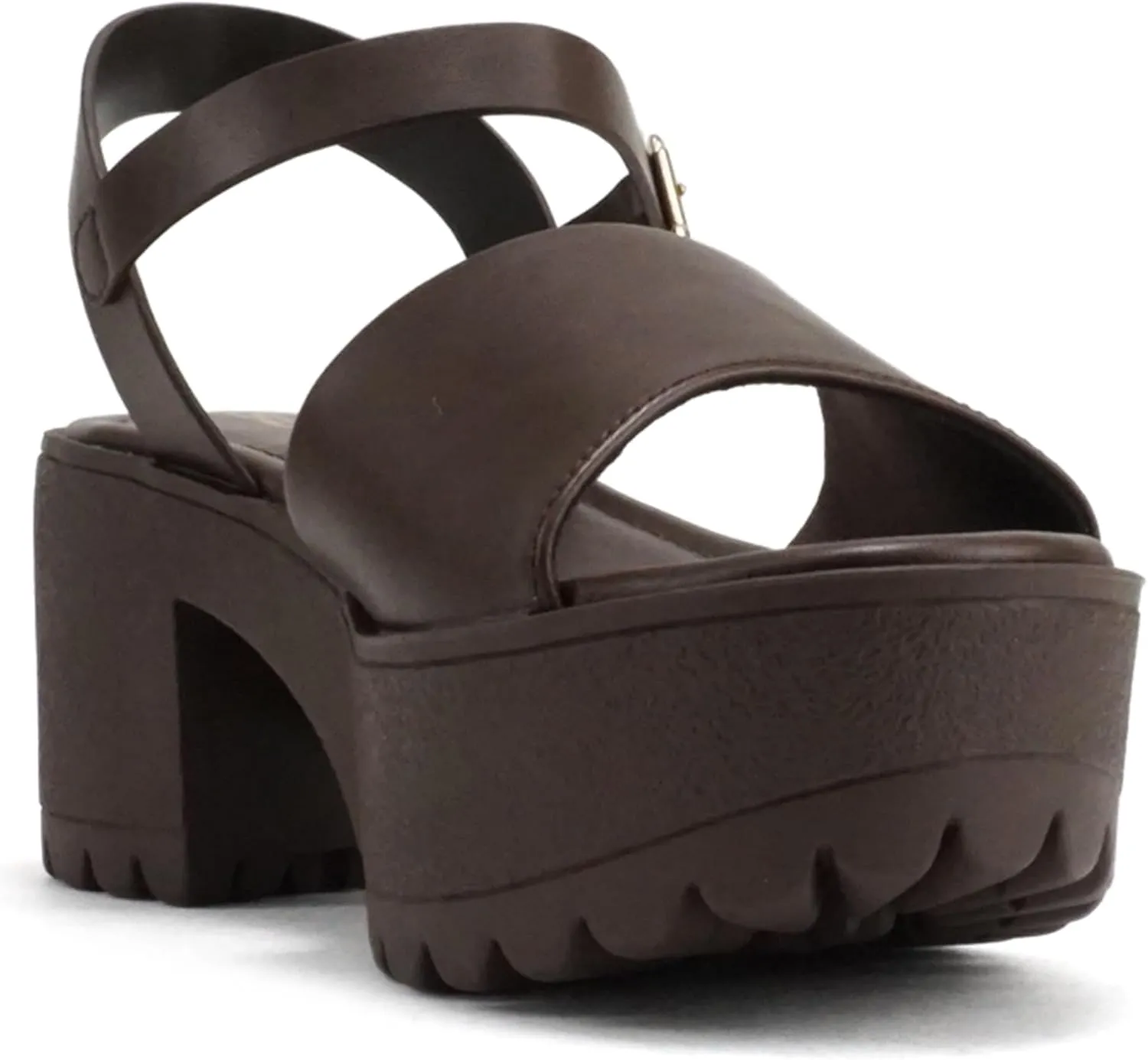Soda “Stacie” ~ Women Open Toe Lug Sole Mid Block Heeled Sandals with Adjustable Ankle Strap