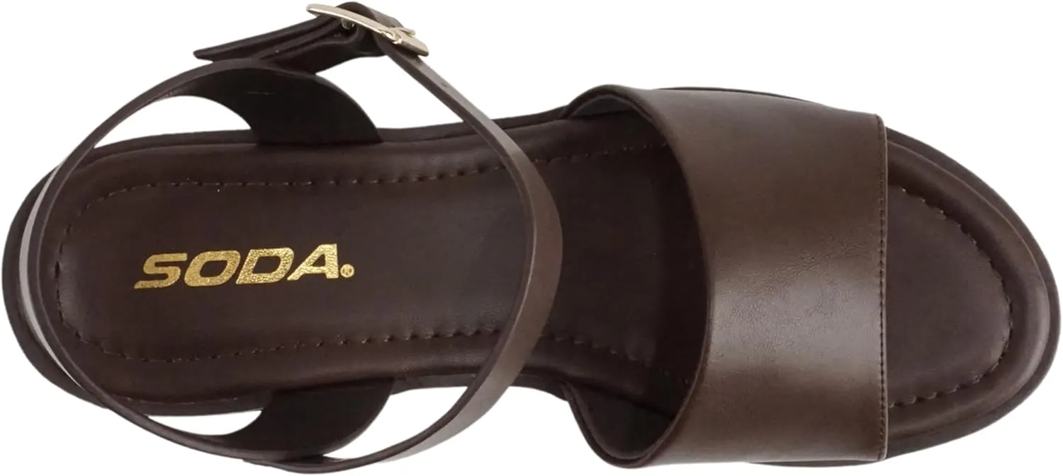 Soda “Stacie” ~ Women Open Toe Lug Sole Mid Block Heeled Sandals with Adjustable Ankle Strap