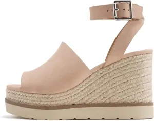 Soda “Stella” ~ Women Square Peep Toe Single Band Platform Espadrille Wedge Sandals with Adjustable Ankle Strap