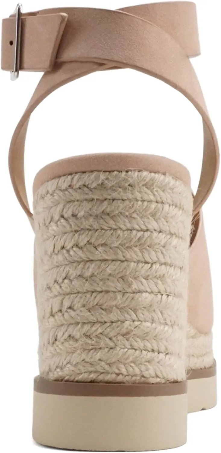 Soda “Stella” ~ Women Square Peep Toe Single Band Platform Espadrille Wedge Sandals with Adjustable Ankle Strap