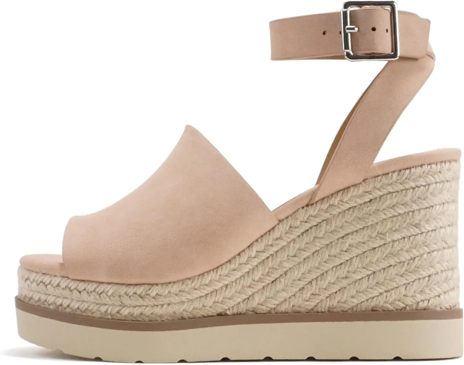 Soda “Stella” ~ Women Square Peep Toe Single Band Platform Espadrille Wedge Sandals with Adjustable Ankle Strap
