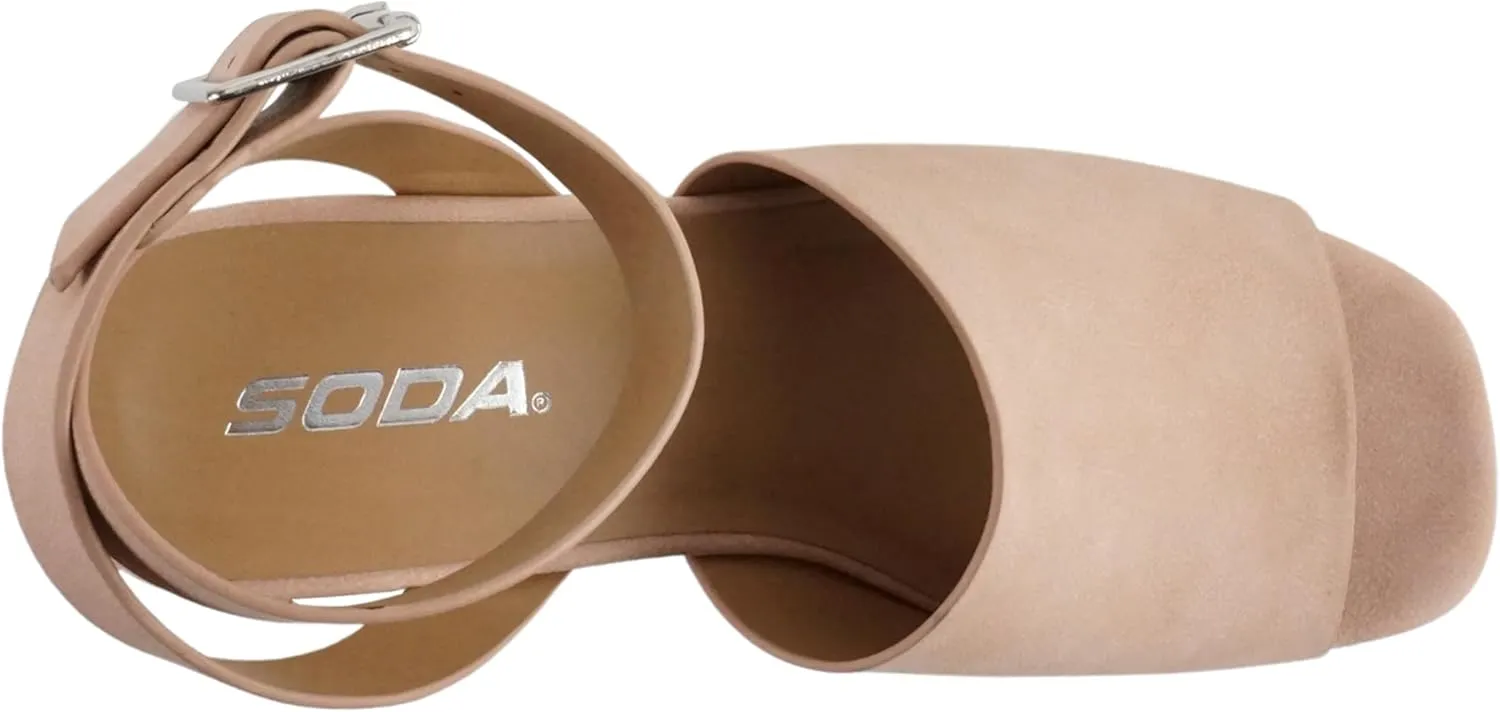 Soda “Stella” ~ Women Square Peep Toe Single Band Platform Espadrille Wedge Sandals with Adjustable Ankle Strap