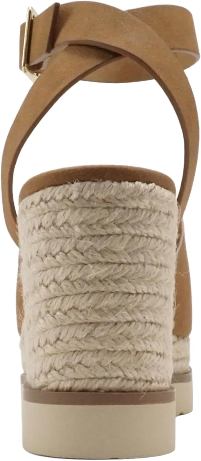 Soda “Stella” ~ Women Square Peep Toe Single Band Platform Espadrille Wedge Sandals with Adjustable Ankle Strap