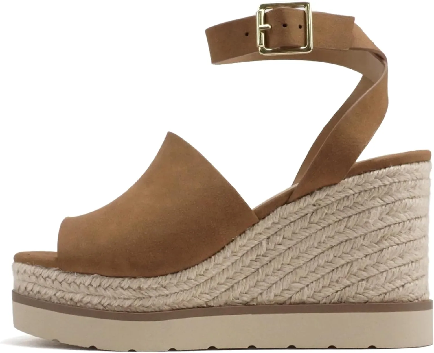 Soda “Stella” ~ Women Square Peep Toe Single Band Platform Espadrille Wedge Sandals with Adjustable Ankle Strap