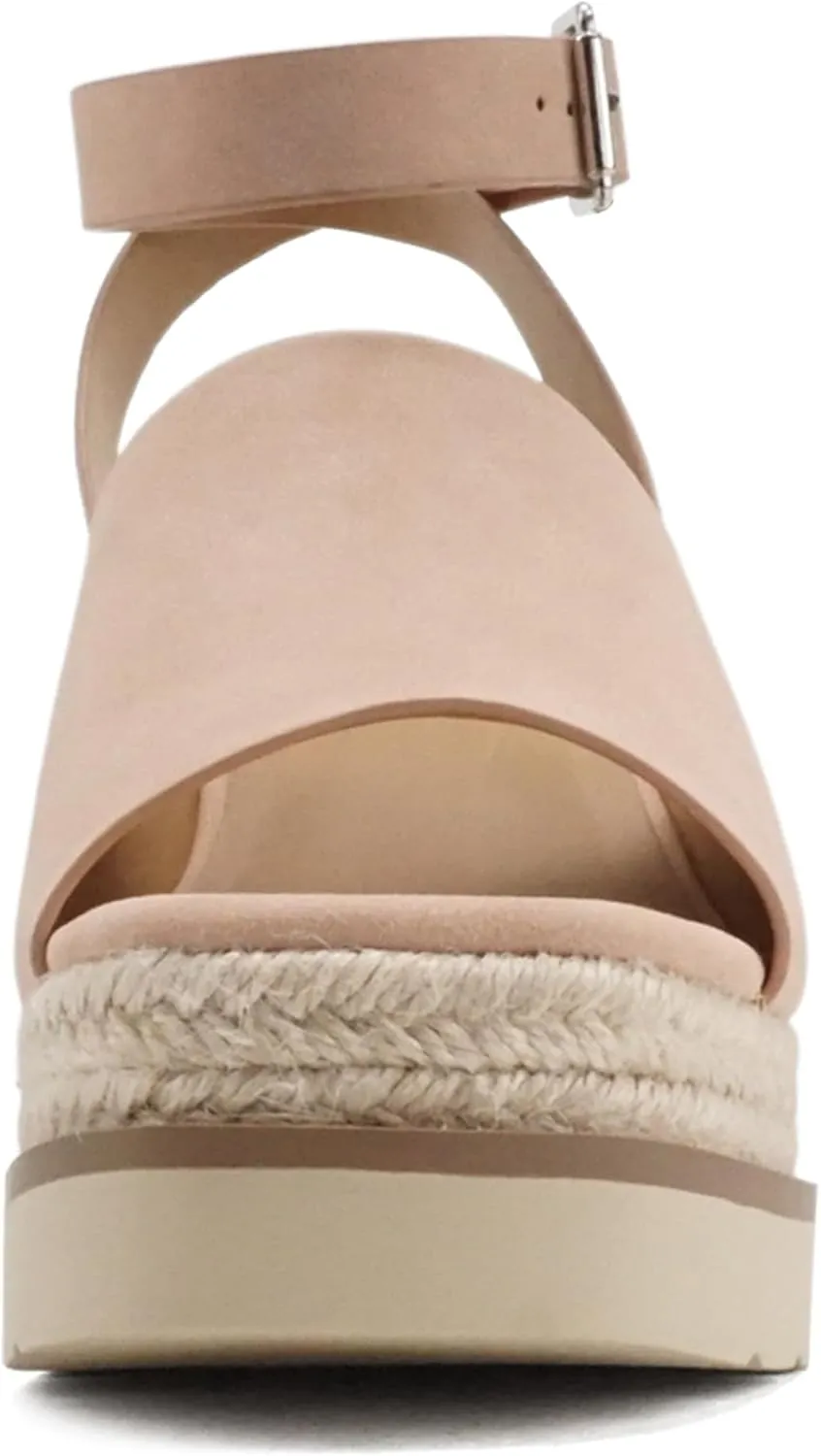 Soda “Stella” ~ Women Square Peep Toe Single Band Platform Espadrille Wedge Sandals with Adjustable Ankle Strap