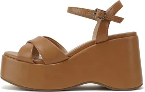 Soda “TECNO” ~ Women Square Toe Crisscross Upper High Heeled Wedge Sandal with Adjustable Ankle Strap