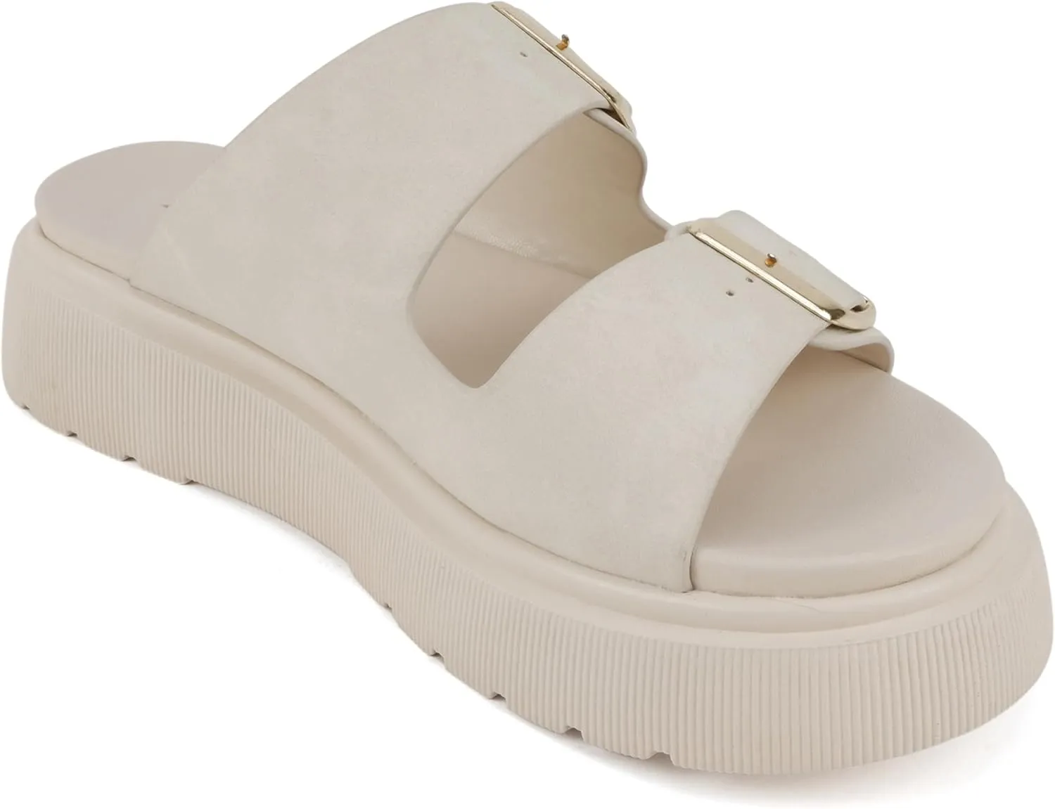 Soda “Uberta” ~ Women Round Toe Lug Sole Platform Slide Sandal with Two Adjustable Buckle Straps