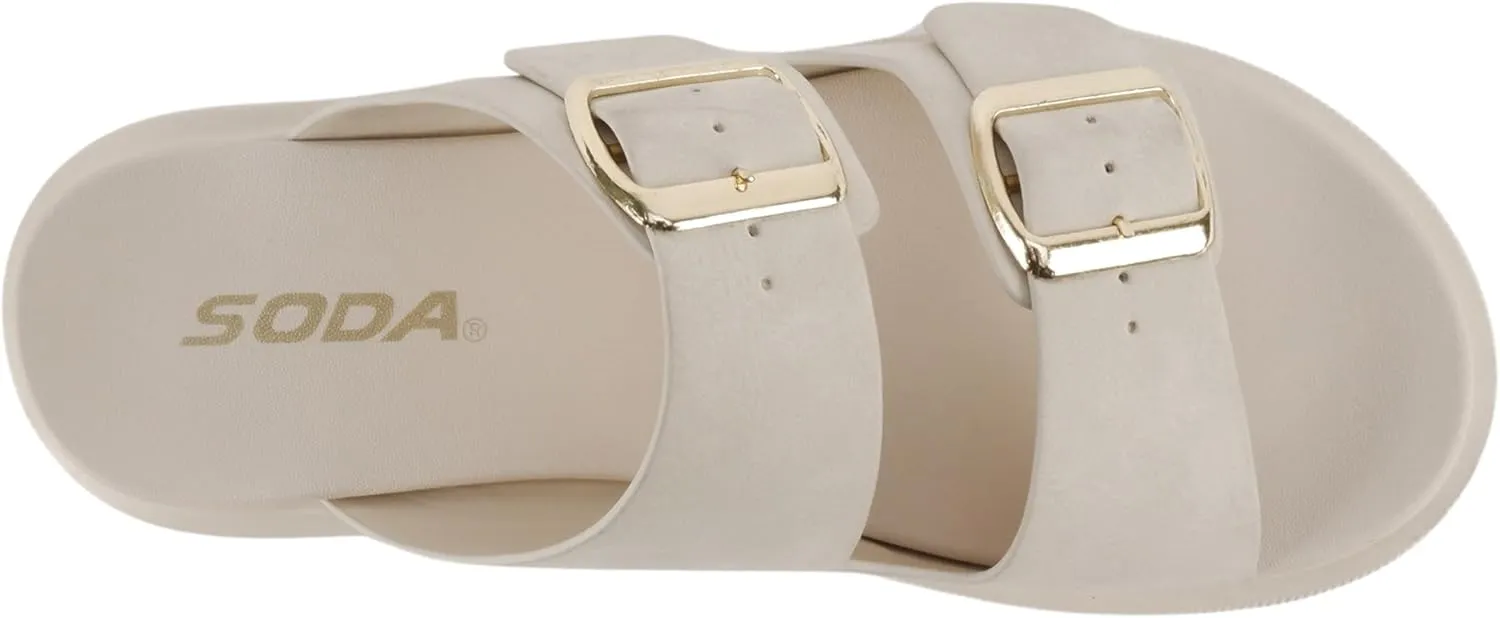 Soda “Uberta” ~ Women Round Toe Lug Sole Platform Slide Sandal with Two Adjustable Buckle Straps