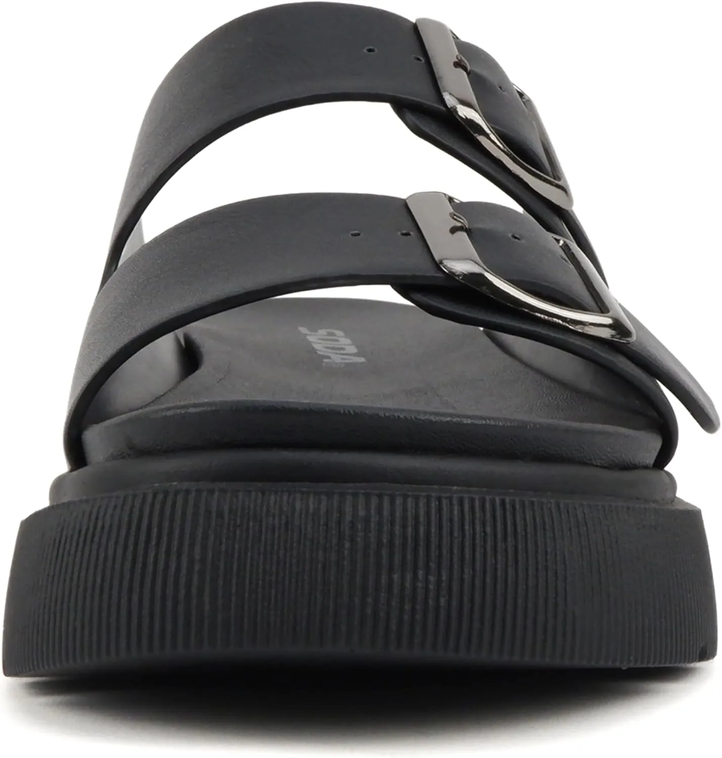 Soda “Uberta” ~ Women Round Toe Lug Sole Platform Slide Sandal with Two Adjustable Buckle Straps