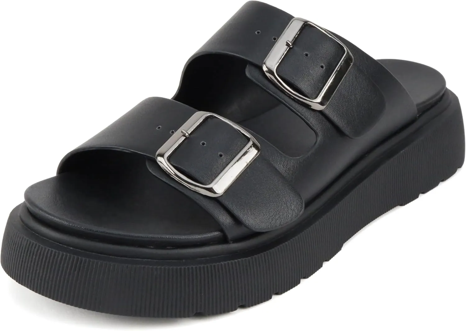 Soda “Uberta” ~ Women Round Toe Lug Sole Platform Slide Sandal with Two Adjustable Buckle Straps