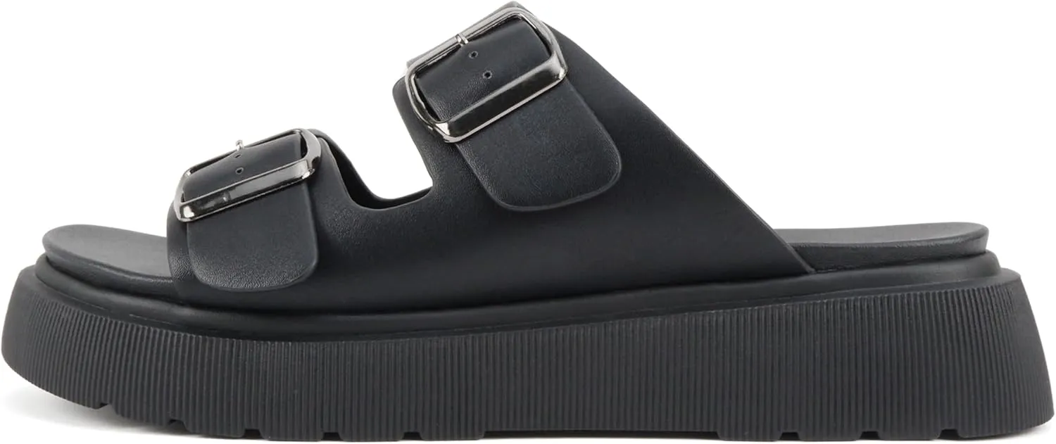 Soda “Uberta” ~ Women Round Toe Lug Sole Platform Slide Sandal with Two Adjustable Buckle Straps