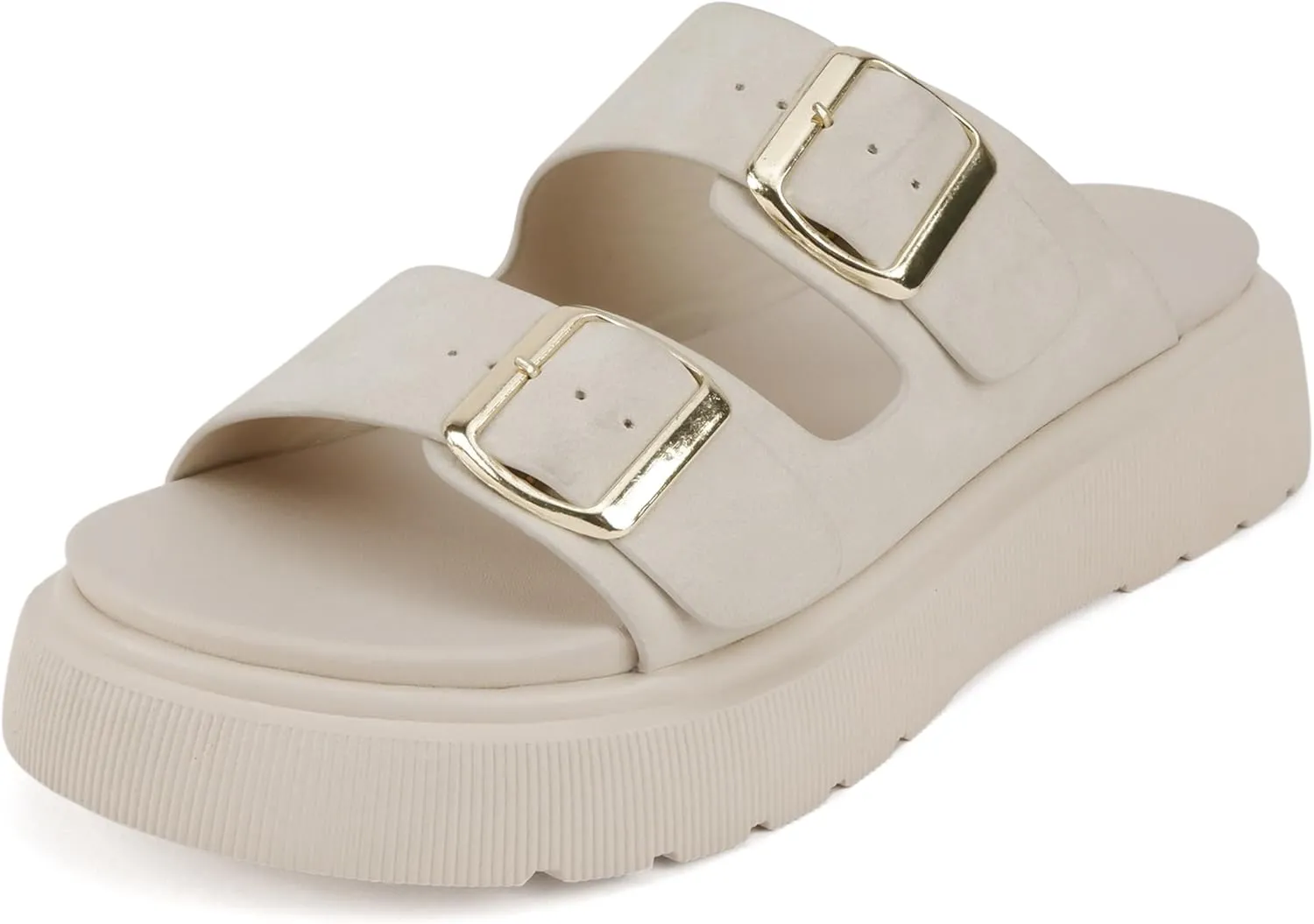Soda “Uberta” ~ Women Round Toe Lug Sole Platform Slide Sandal with Two Adjustable Buckle Straps