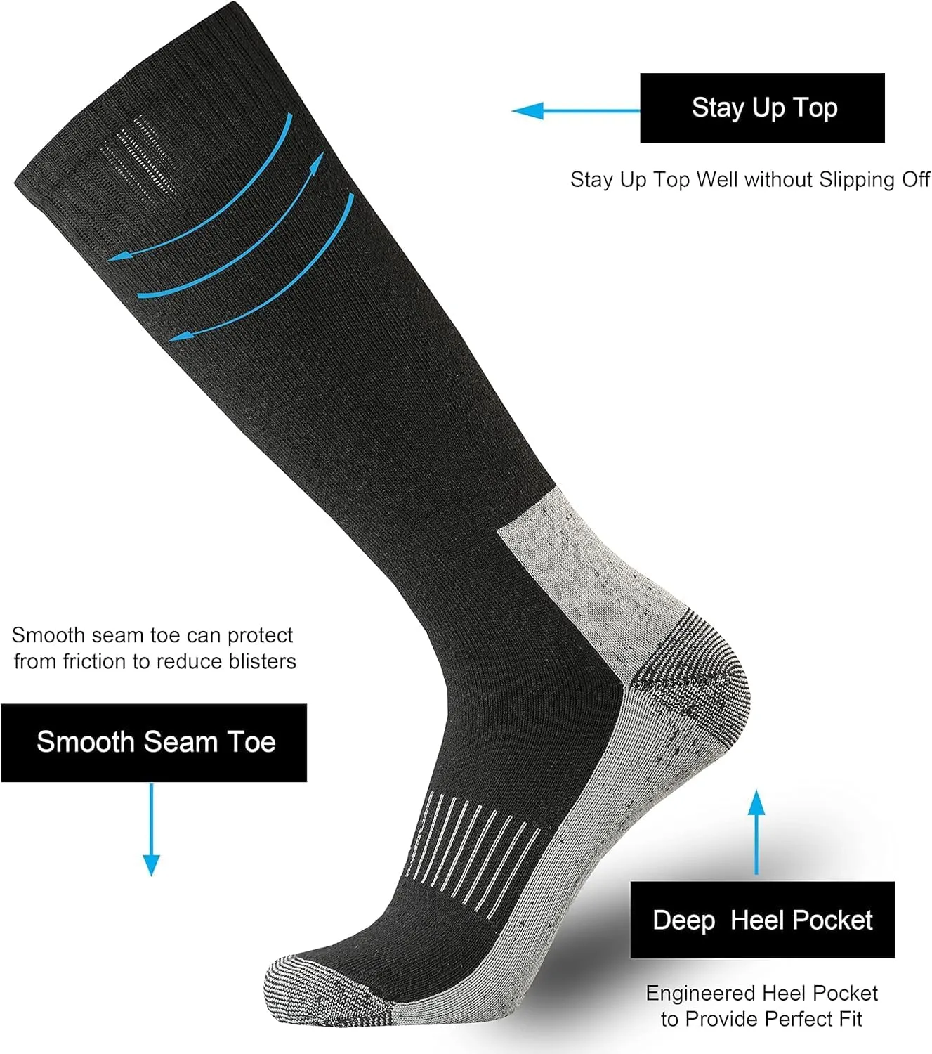 SoxDaddy Men's Cotton Full Cushion Over the Calf Socks Knee High Socks Tube Team Sports Socks for Men 3 Pairs
