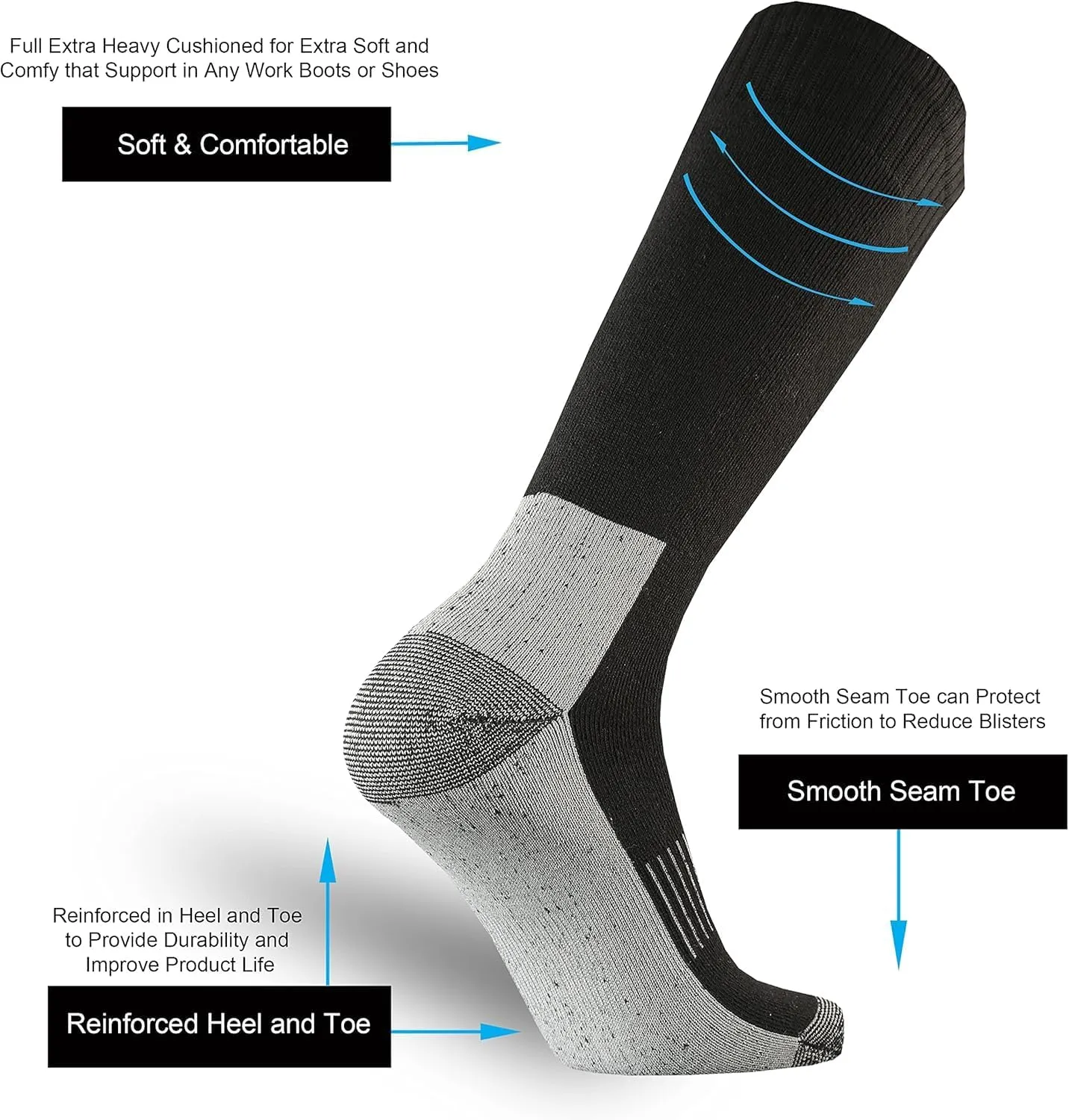 SoxDaddy Men's Cotton Full Cushion Over the Calf Socks Knee High Socks Tube Team Sports Socks for Men 3 Pairs