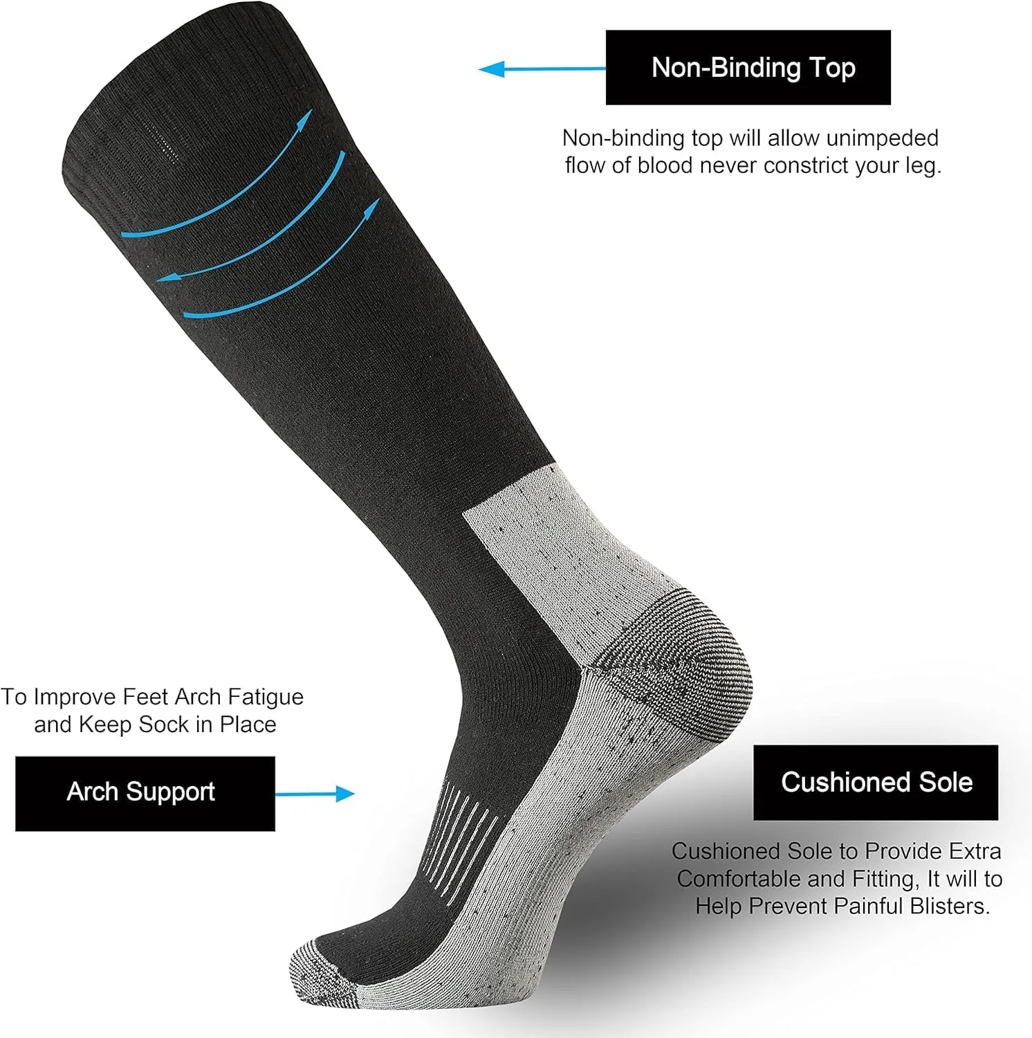 SoxDaddy Men's Cotton Full Cushion Over the Calf Socks Knee High Socks Tube Team Sports Socks for Men 3 Pairs