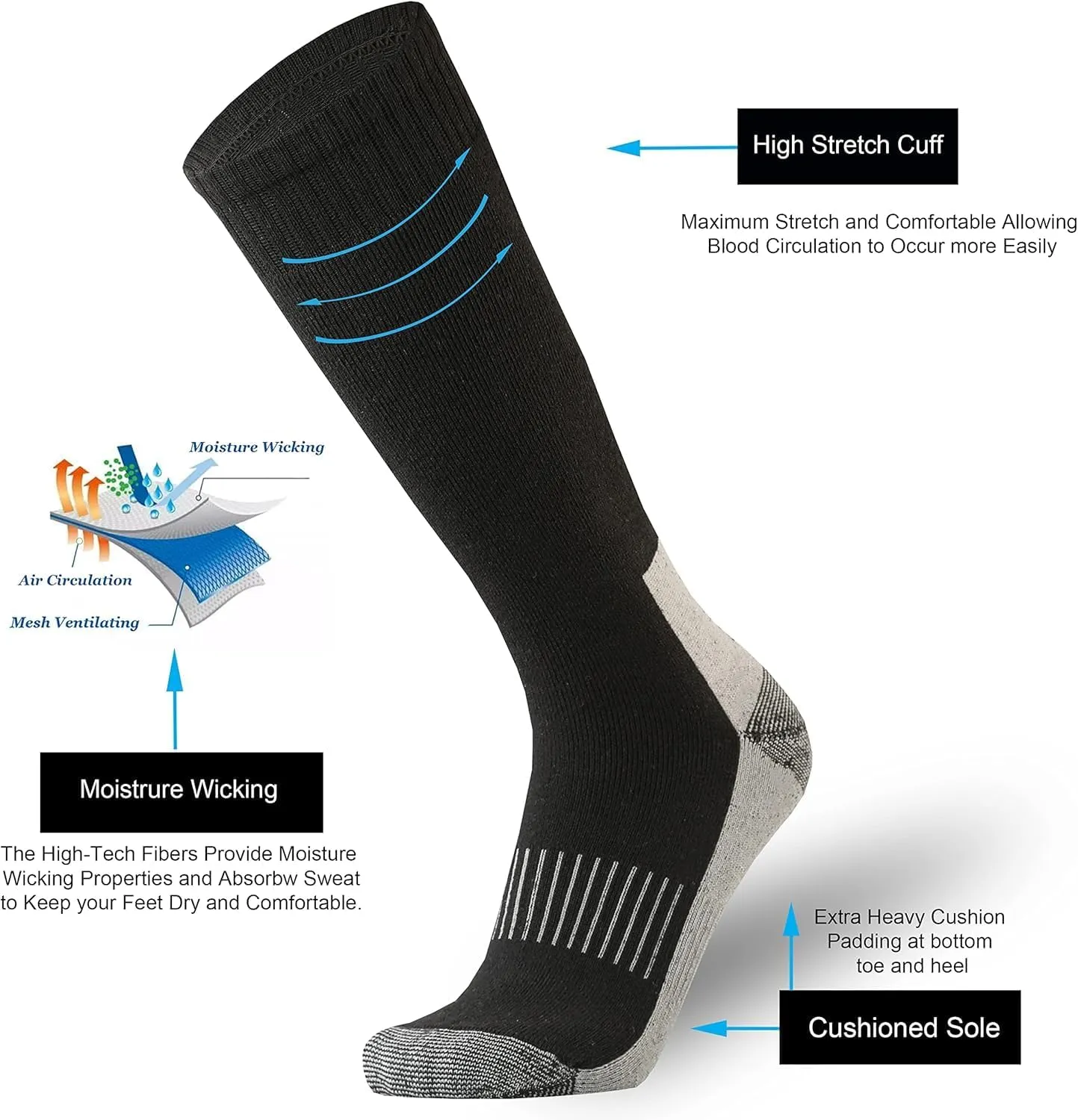 SoxDaddy Men's Cotton Full Cushion Over the Calf Socks Knee High Socks Tube Team Sports Socks for Men 3 Pairs