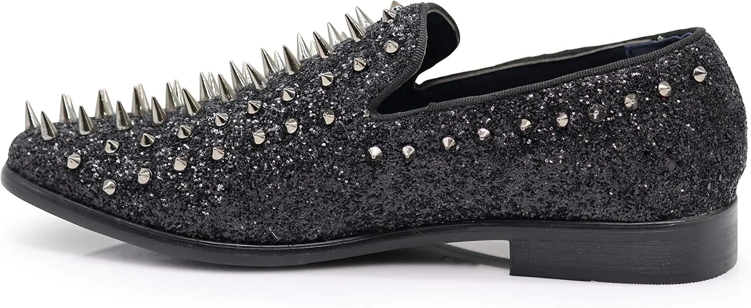 SPK09 Men's Vintage Spike Dress Loafers Slip On Fashion Shoes Classic Tuxedo Dress Shoes