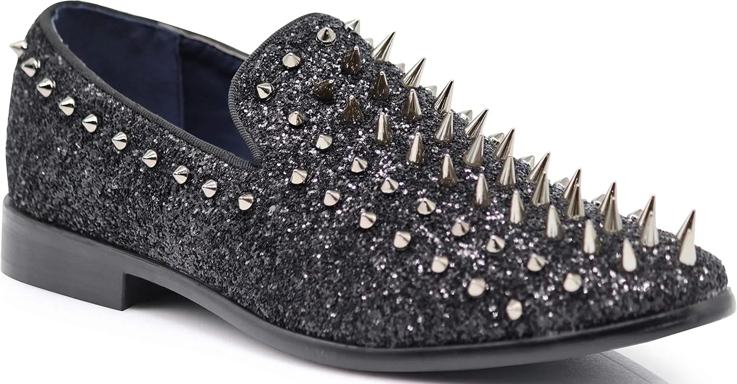 SPK09 Men's Vintage Spike Dress Loafers Slip On Fashion Shoes Classic Tuxedo Dress Shoes