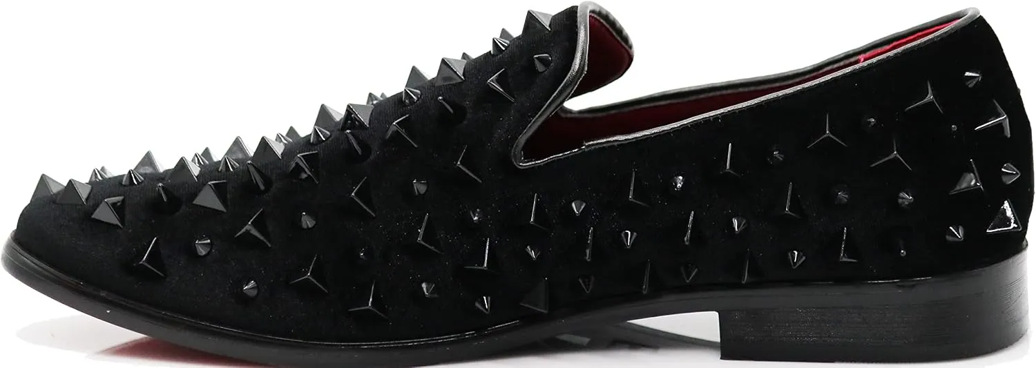 SPK16 Men's Vintage Spike Dress Loafers Slip On Fashion Shoes Classic Tuxedo Dress Shoes
