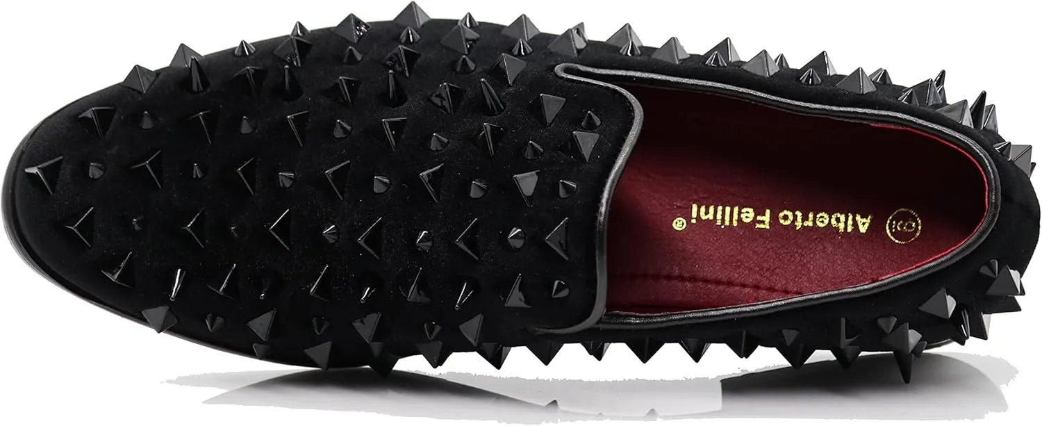 SPK16 Men's Vintage Spike Dress Loafers Slip On Fashion Shoes Classic Tuxedo Dress Shoes