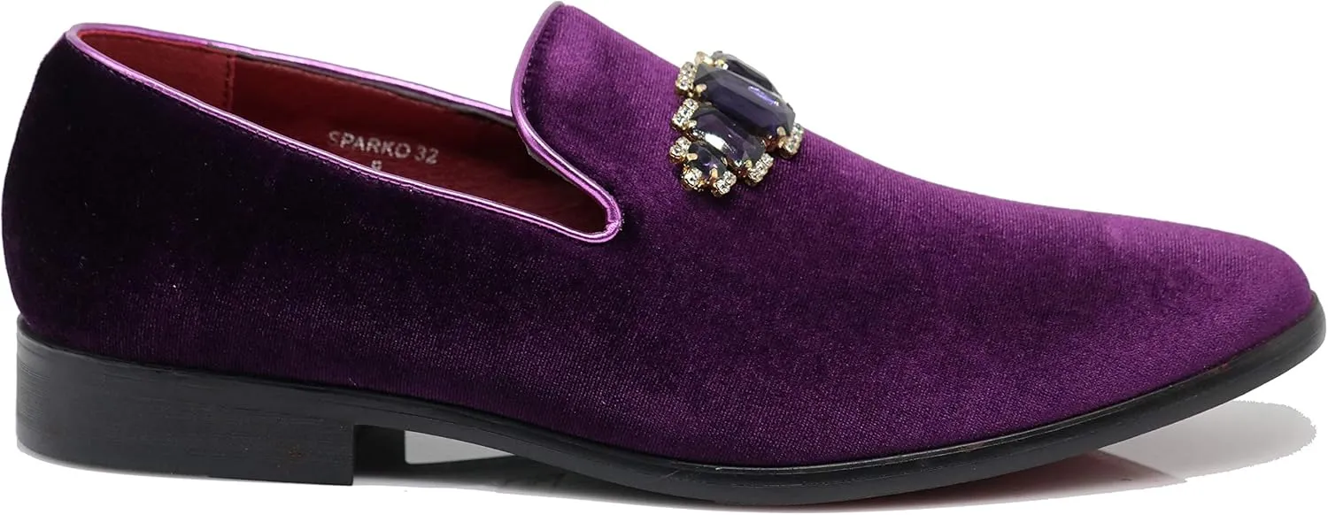 SPK32 Men's Vintage Plain Rhinestone Velvet Dress Loafers Slip On Shoes Classic Tuxedo Dress Shoes