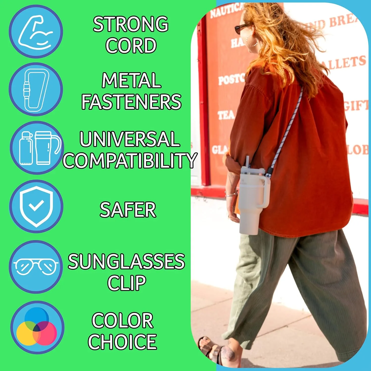 Strong Crossbody Water Bottle Holder with Strap. Compatible with Stanley Tumbler, Simple Modern. Universal Water Bottle Carrier with Strap, Lightweight Water Bottle Sling Carrier
