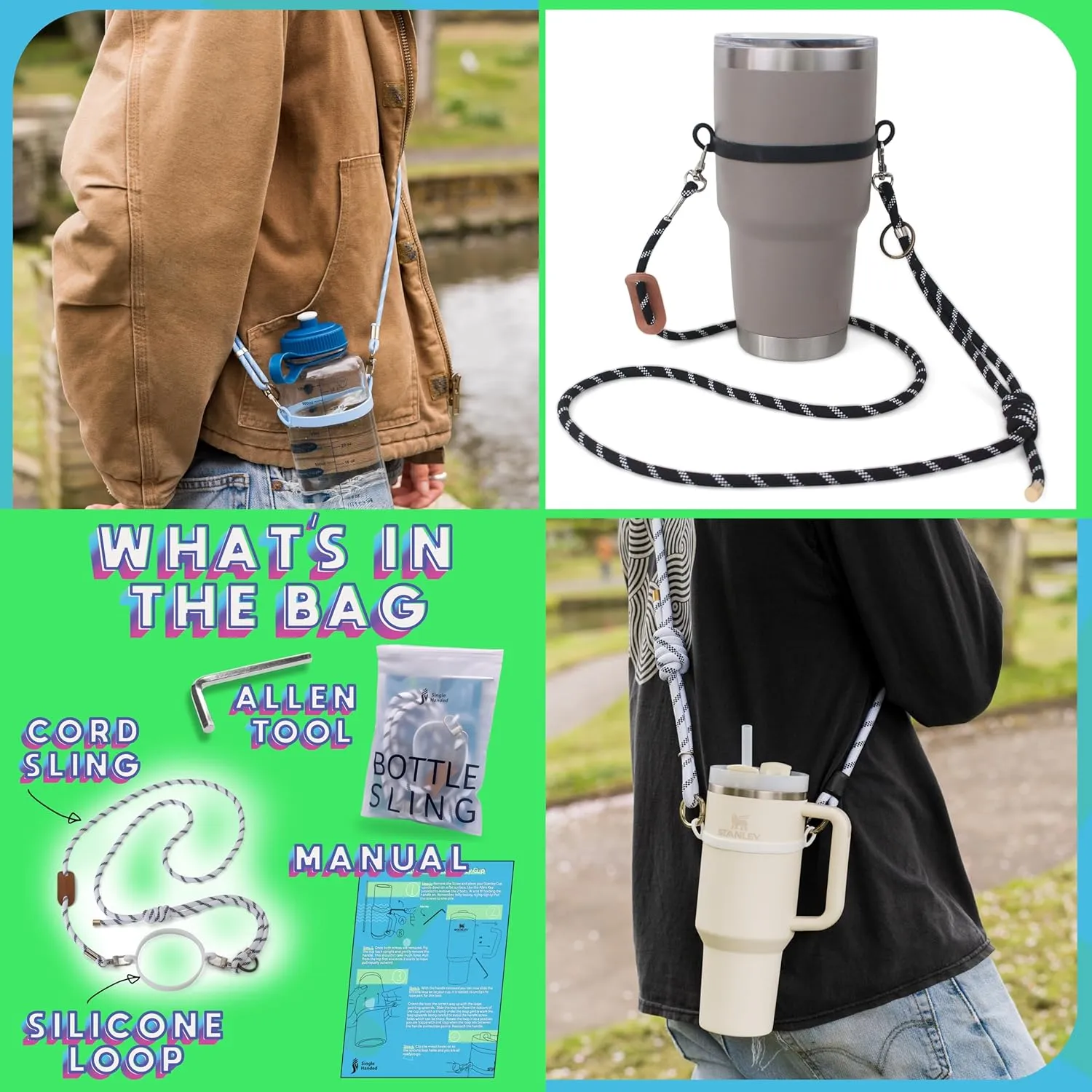 Strong Crossbody Water Bottle Holder with Strap. Compatible with Stanley Tumbler, Simple Modern. Universal Water Bottle Carrier with Strap, Lightweight Water Bottle Sling Carrier
