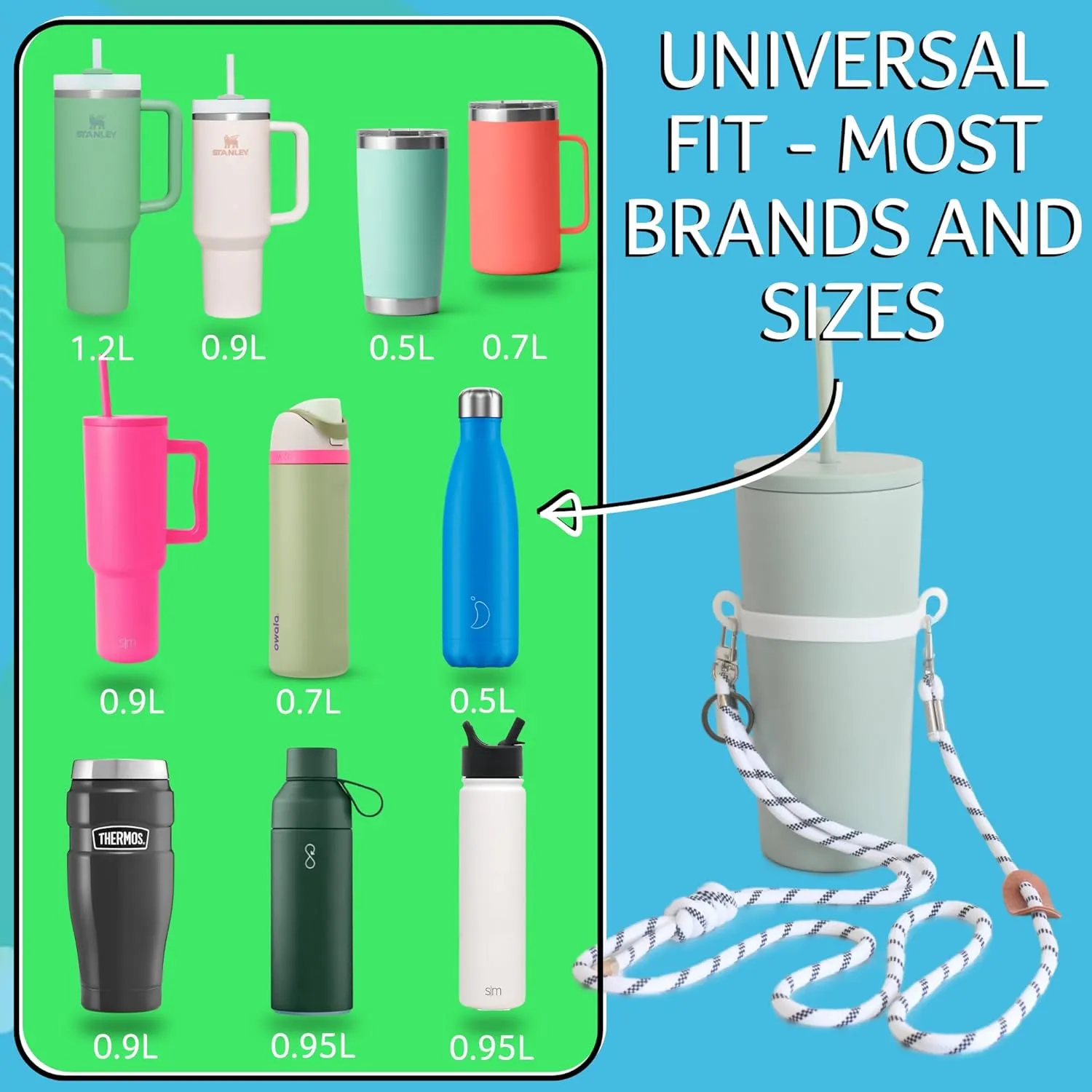 Strong Crossbody Water Bottle Holder with Strap. Compatible with Stanley Tumbler, Simple Modern. Universal Water Bottle Carrier with Strap, Lightweight Water Bottle Sling Carrier