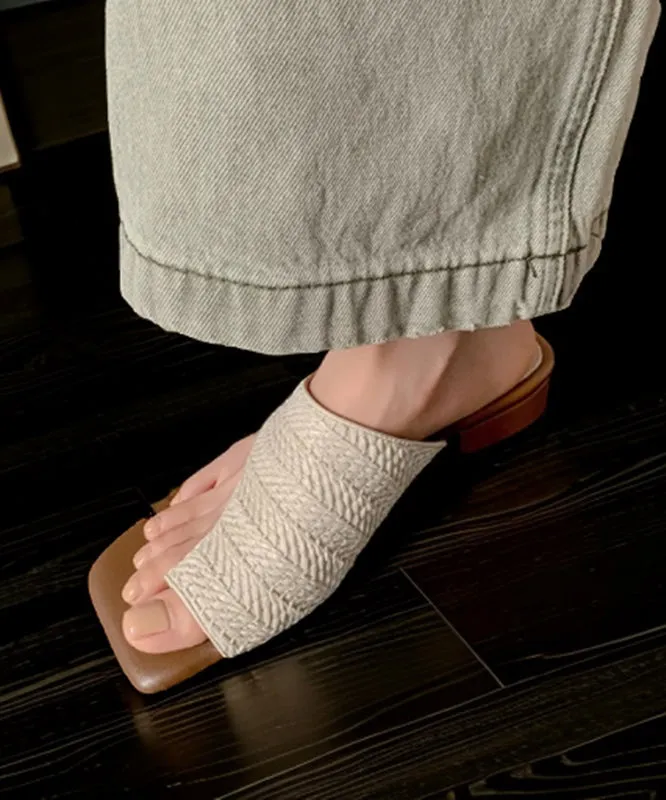 Stylish Apricot Faux Leather Chunky Flip Flops Splicing
