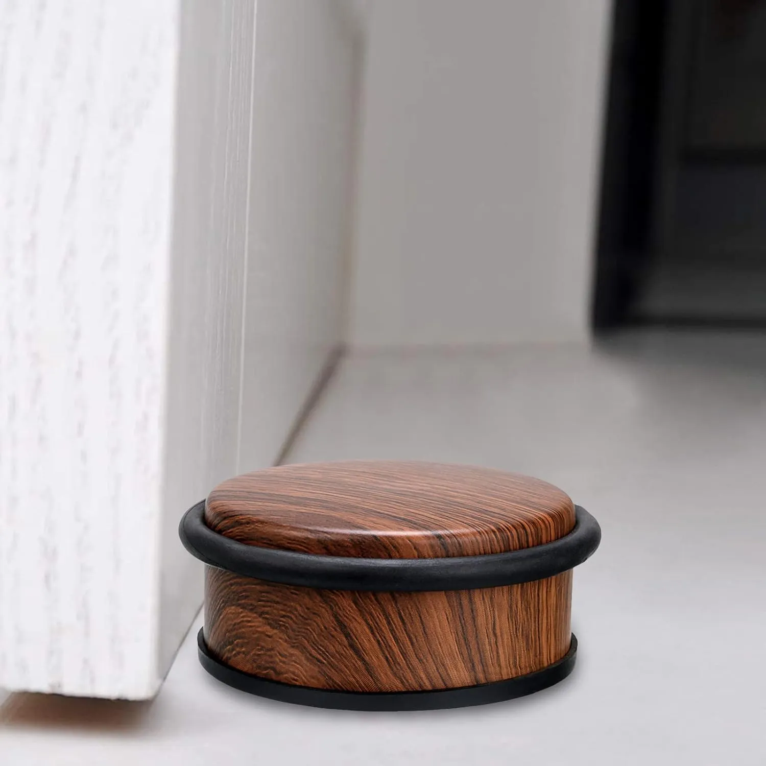 Sumnacon 2Pcs Heavy Duty Door Stoppers No Drill, Sturdy Stainless Steel Floor Door Stops with Anti-Skid Rubber - Decorative Metal Doorstops for Home Office Commercial Industrial, Woodgrain