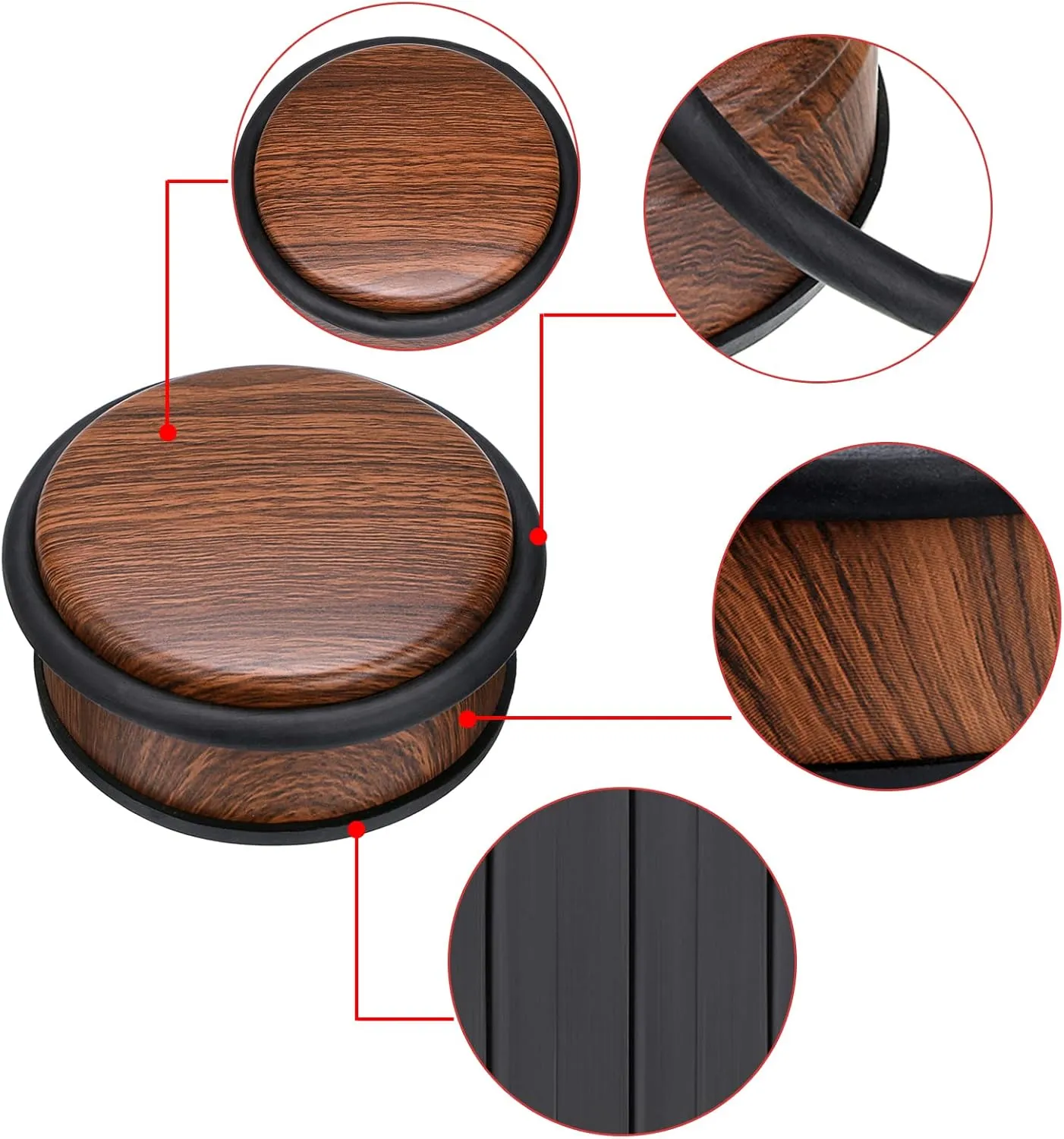 Sumnacon 2Pcs Heavy Duty Door Stoppers No Drill, Sturdy Stainless Steel Floor Door Stops with Anti-Skid Rubber - Decorative Metal Doorstops for Home Office Commercial Industrial, Woodgrain