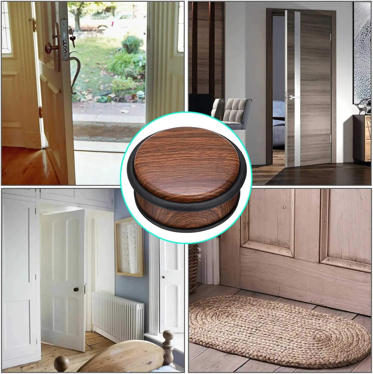 Sumnacon 2Pcs Heavy Duty Door Stoppers No Drill, Sturdy Stainless Steel Floor Door Stops with Anti-Skid Rubber - Decorative Metal Doorstops for Home Office Commercial Industrial, Woodgrain
