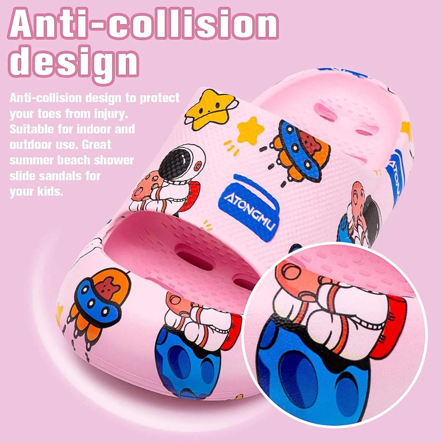 techcity Boys Girls Slide Sandals Soft Cushioned Thick Sole Non-slip Summer Slippers Quick Drying Bathroom Shower Pool Beach Sandals for Toddler Little Kids