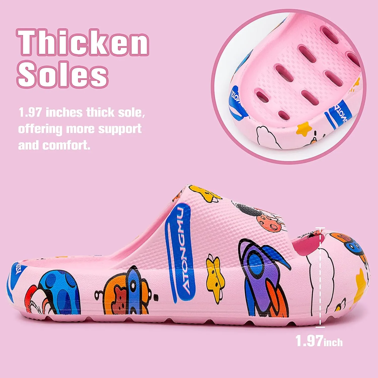 techcity Boys Girls Slide Sandals Soft Cushioned Thick Sole Non-slip Summer Slippers Quick Drying Bathroom Shower Pool Beach Sandals for Toddler Little Kids