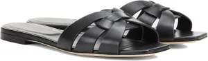 THESHY Women's Flat Sandals Square Toe Patent Leather Comfortable Slip on Slippers Casual Summer Dressy Beach Slide Sandals for Women