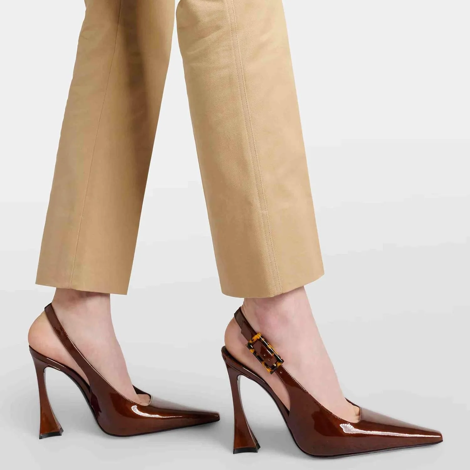 THESHY Womens Patent Slingback Pumps Pointed Toe Stiletto High Heels Backless Slip-on Buckle Pump Fashion Dress Shoes for Women